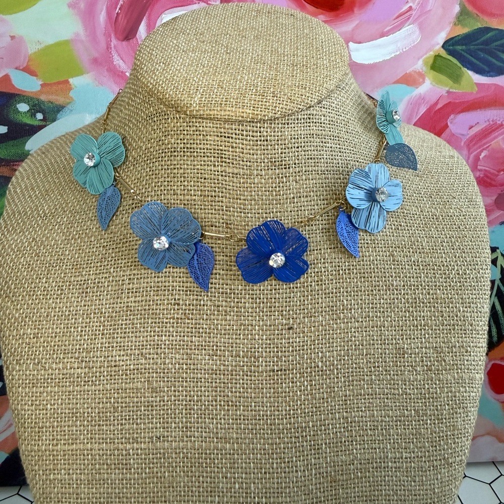 Floral Blue & Teal Statement Necklacc & Earrings Set | H
